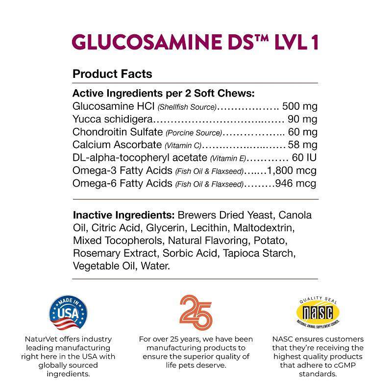 NaturVet Glucosamine DS Maintenance Joint Care Level 1, 70 Soft Chews