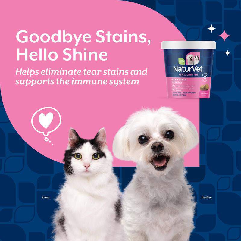 NaturVet Tear Stain Supplement Plus Lutein Soft Chews for Dogs and Cats