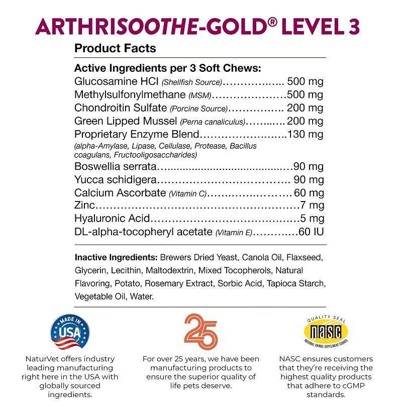NaturVet ArthriSoothe Gold Level 3, 180 Soft Chews