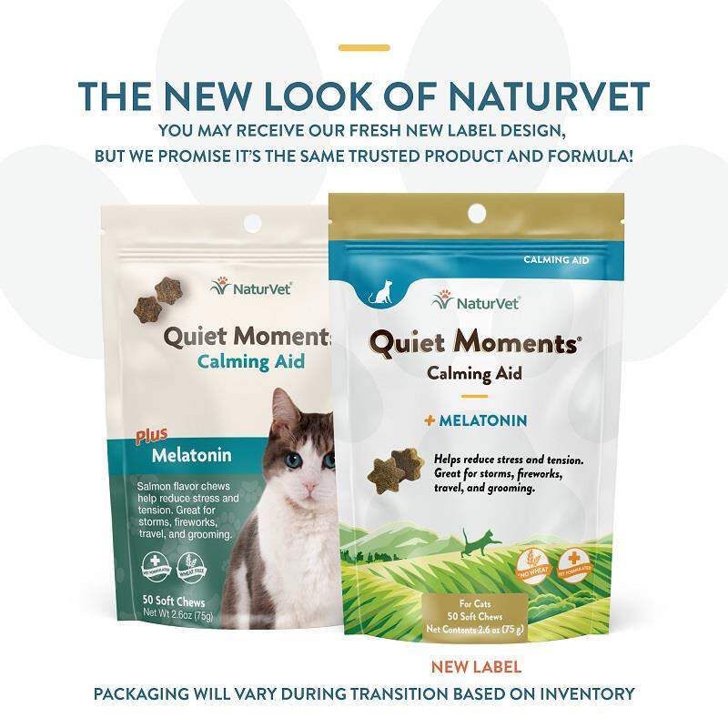 NaturVet Quiet Moments Calming Aid plus Melatonin for Cats, 50 Soft Chews