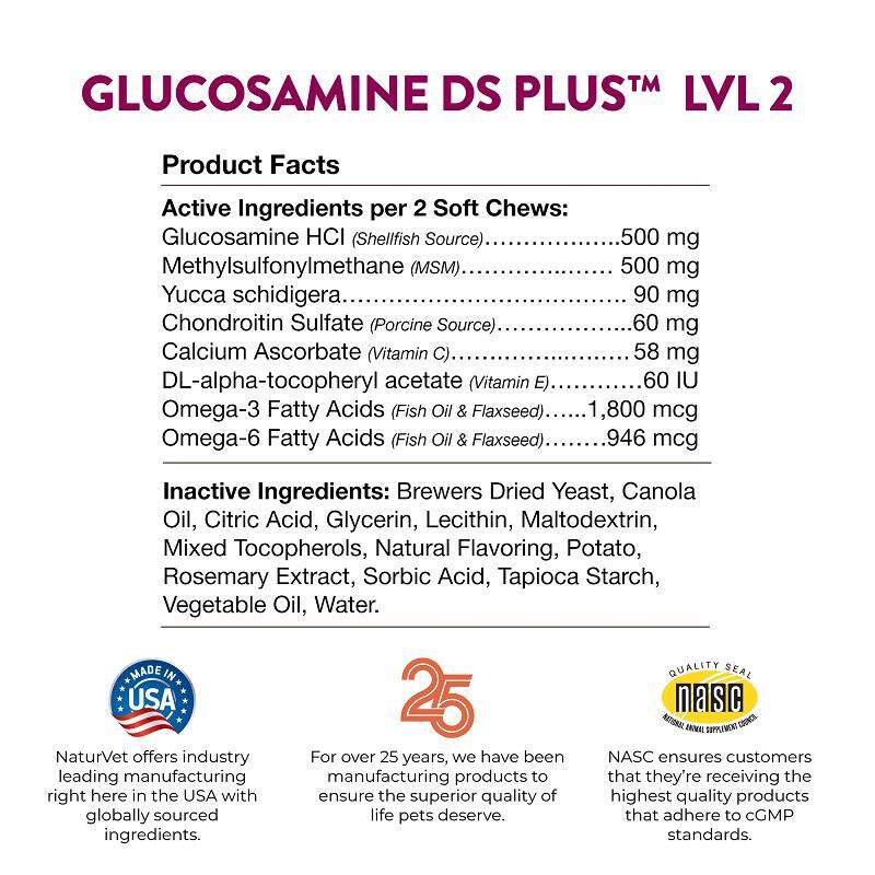 NaturVet Glucosamine DS Plus Level 2 Soft Chews for Dogs and Cats