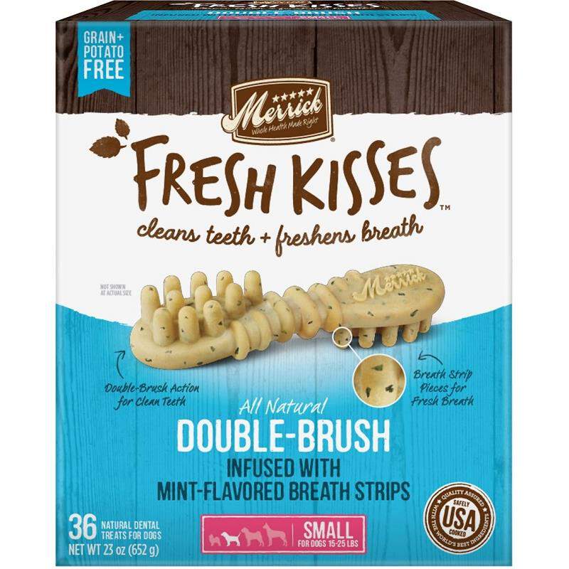Merrick Fresh Kisses Double-Brush Infused with Mint Breath Strips for Small Dogs 15-25 lbs 36 Ct