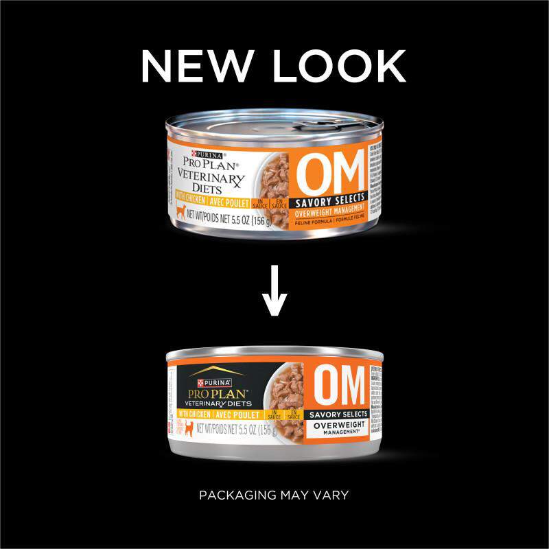 Purina Pro Plan Veterinary Diets OM Overweight Management Savory Selects with Chicken Wet Cat Food, 24 x 5.5 oz cans
