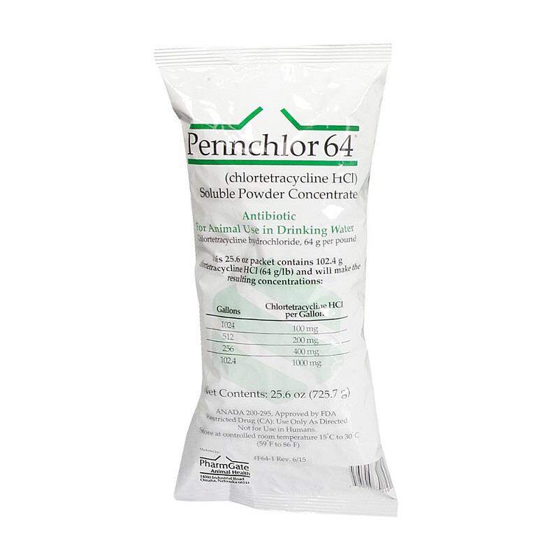PennChlor 64 (Chlotetracycline HCI) Soluble Powder Concentrate for Livestock, 25.6 oz