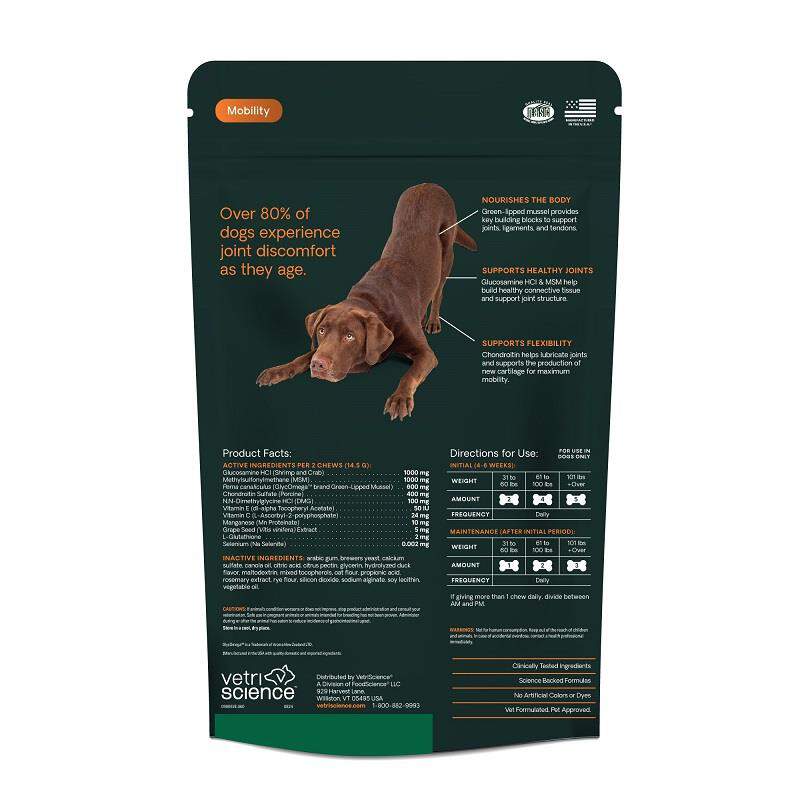 VetriScience Ultimate Strength Healthy Hip & Joint Glyco-Flex Plus for Dogs, 60 Chews