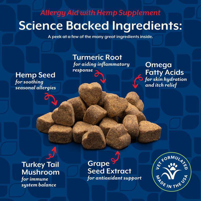 NaturVet Hemp Allergy Aid Plus Hemp Seed Soft Chews for Dogs, 120 Ct