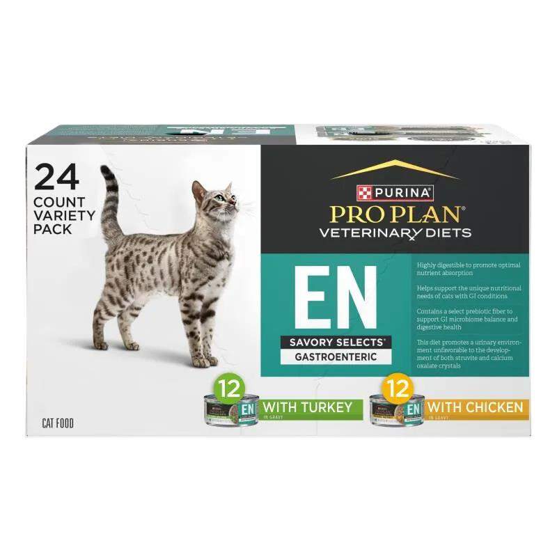 Purina Pro Plan Veterinary Diets EN Gastroenteric Savory Selects with Chicken and Turkey Variety Pack Wet Cat Food, 24 x 5.5 oz cans