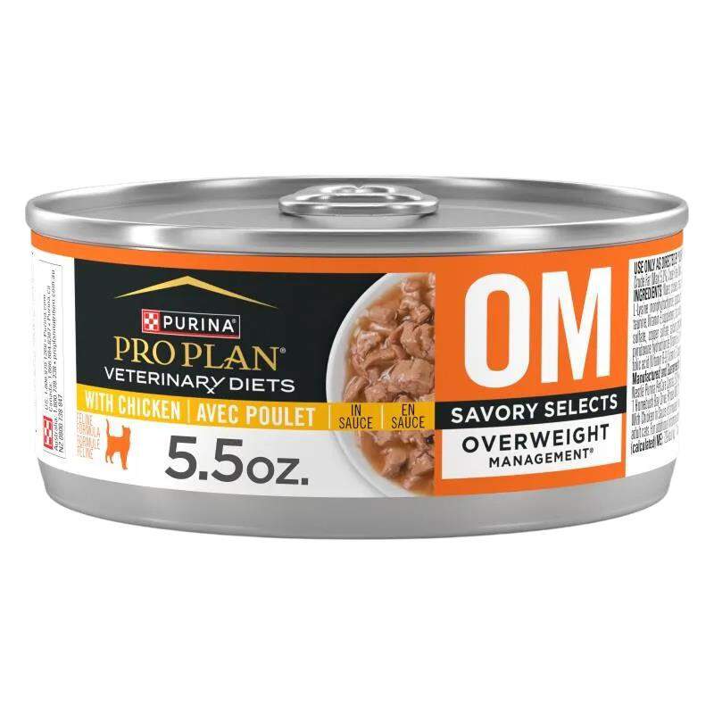 Purina Pro Plan Veterinary Diets OM Overweight Management Savory Selects with Chicken Wet Cat Food, 24 x 5.5 oz cans