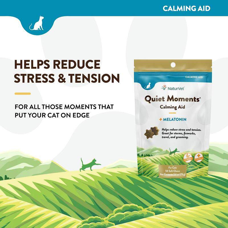 NaturVet Quiet Moments Calming Aid plus Melatonin for Cats, 50 Soft Chews