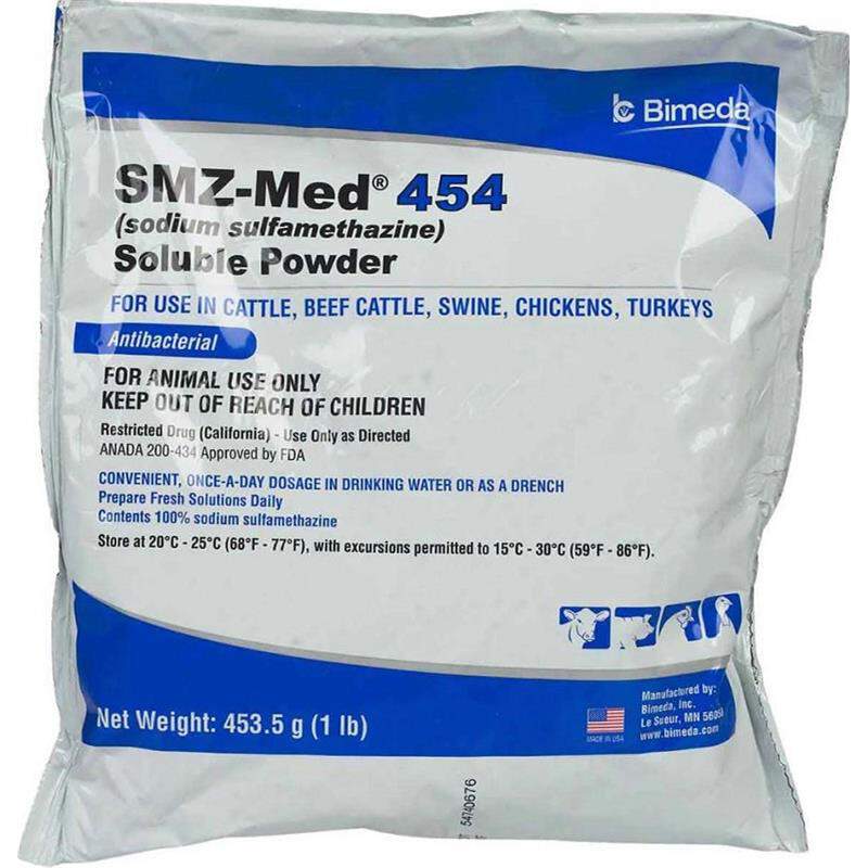 SMZ-Med 454 (Sodium Sulfamethazine) Soluble Powder for Livestock, 1 lb