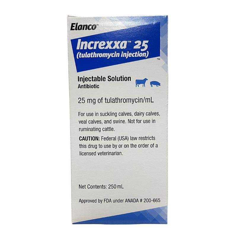 Increxxa 25 (Tulathromycin) 25 mg/ml Injectable Solution Antibiotic for Cattle and Swine, 250 ml