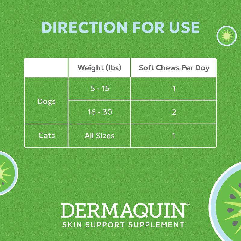 Dermaquin Skin Support Supplement for Small to Medium Dogs and Cats, 60 Soft Chews