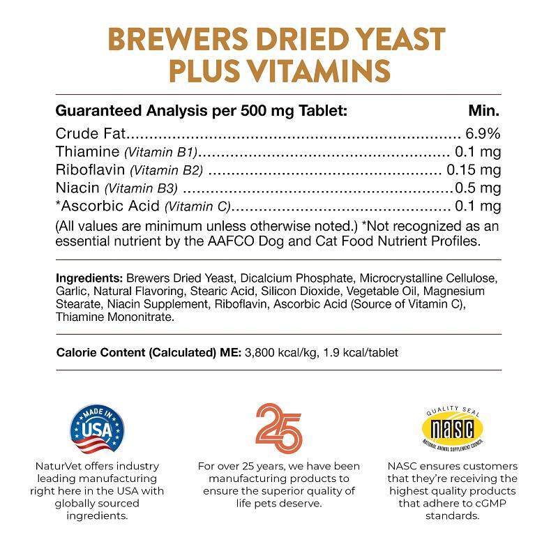 NaturVet Brewers Dried Yeast Formula plus Vitamins, 5000 Chew Tabs