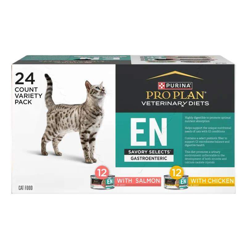 Purina Pro Plan Veterinary Diets EN Gastroenteric Savory Selects with Salmon and Chicken Variety Pack Wet Cat Food, 24 x 5.5 oz cans